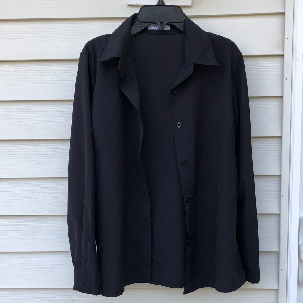 Black Casual Button-Down Shirt with Classic Collar